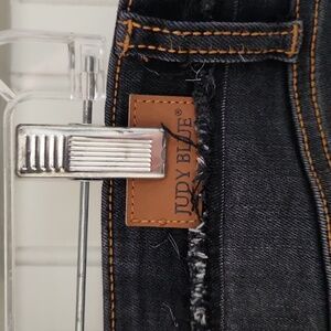 Judy Blue high rise, 13/31 slim boot black jeans with fray detailing